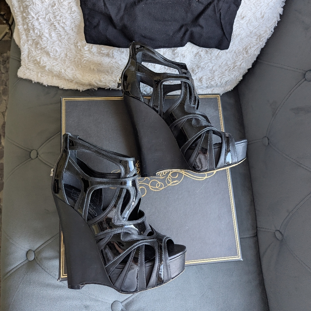 NEW Alejandro Ingelmo SPIDER 🕸️ Black Wedge Heels Sz 39
